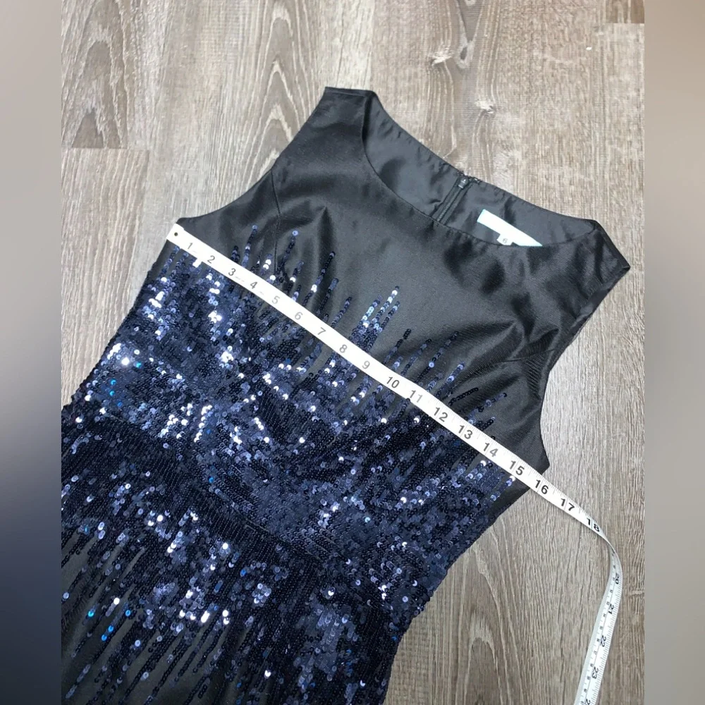 Kathy Hilton Black Satin Dress Sequins Formal Evening Party Festive. Sz 6.  EUC!